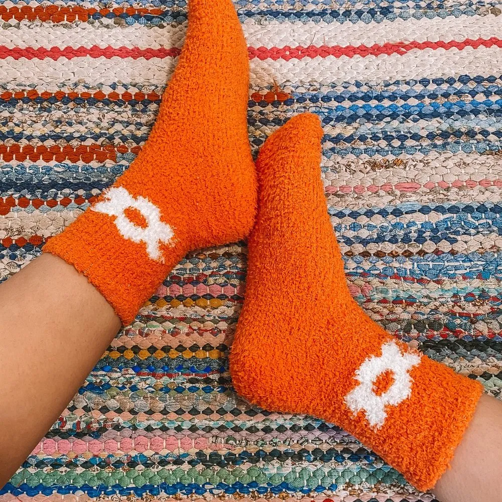 Orange Fuzzy Daisy Flower Socks - Image 2