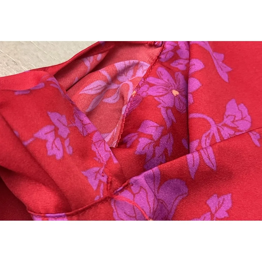 Free People Aries Open Back Floral Long Sleeve Mini Dress Red XS - Image 9