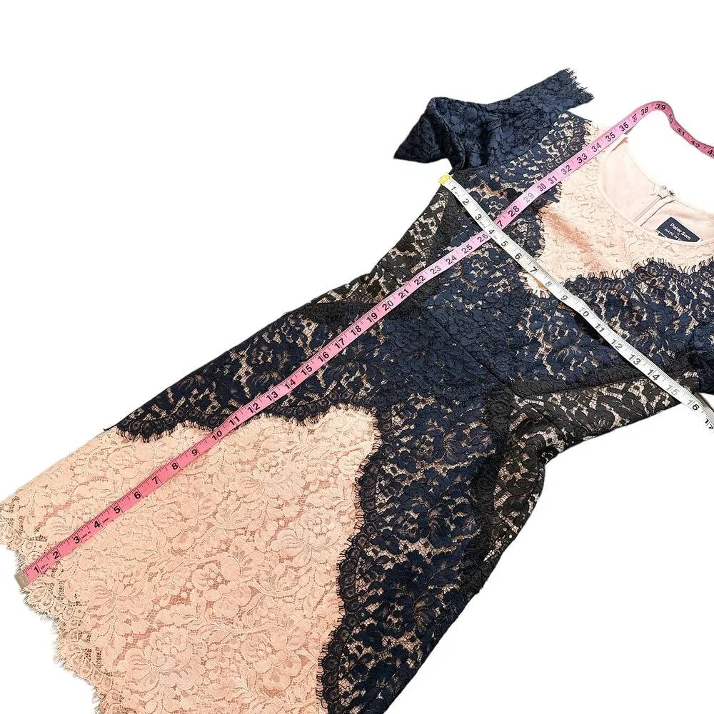 Peter Som x Made in Kind Patchwork Lace Long Sleeve Pencil Dress Pink Navy 0 - Image 13