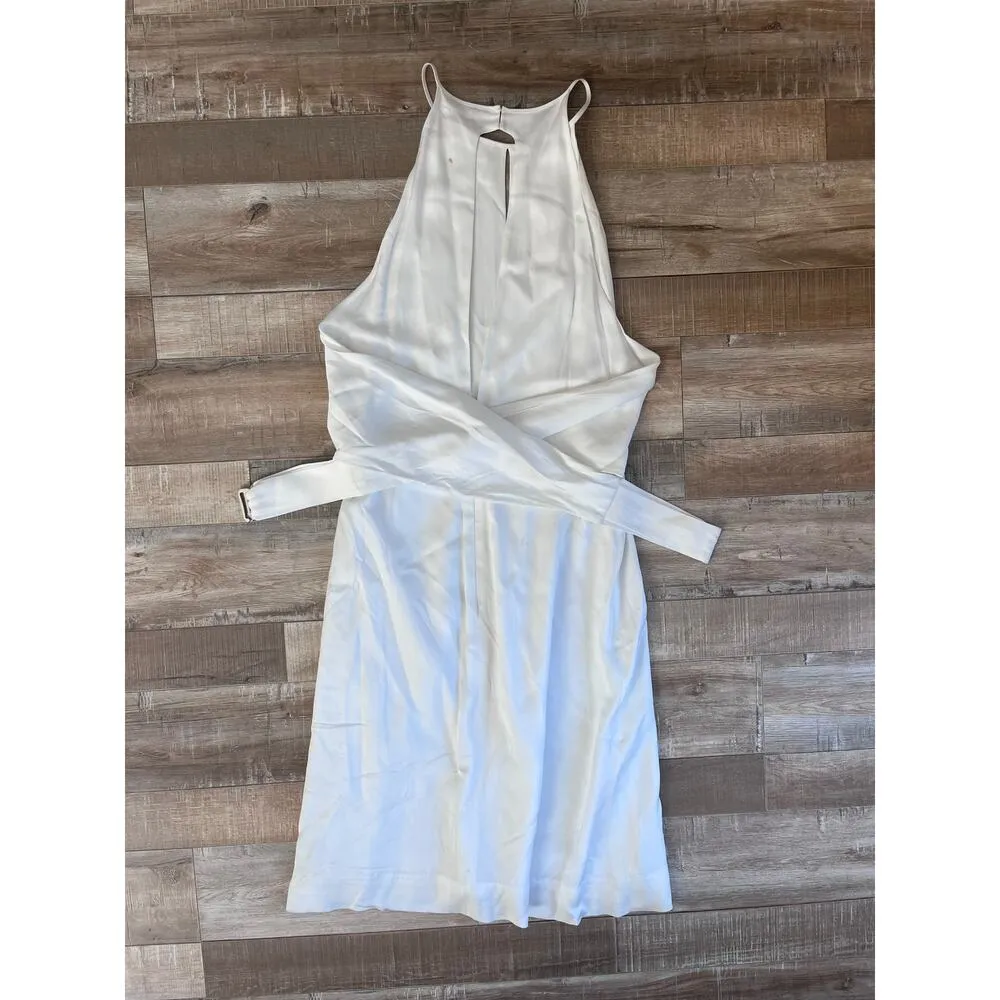 NWT L’AGENCE white pleated key hole dress with cummerbund wrap waist size 0 - Image 8