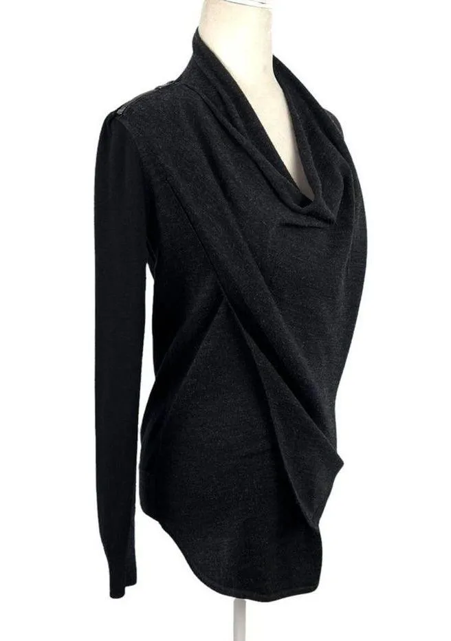 All Saints Drina Draped 100% Wool Knit Asymmetrical Zip Cardigan Sweater Size 0 - Image 6