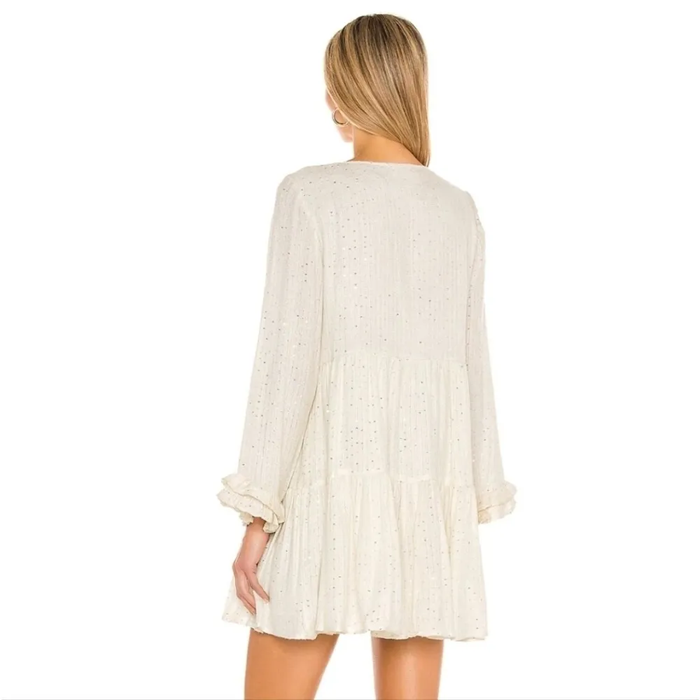 Sundress Neo Short Dress Sequins Tassel Size XS/S Cream Long Sleeve - Image 3
