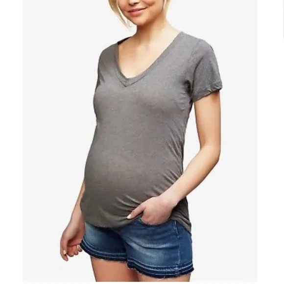 AOS distressed faded stretchy maternity full panel denim jean cutoff shorts S 26 - Image 7