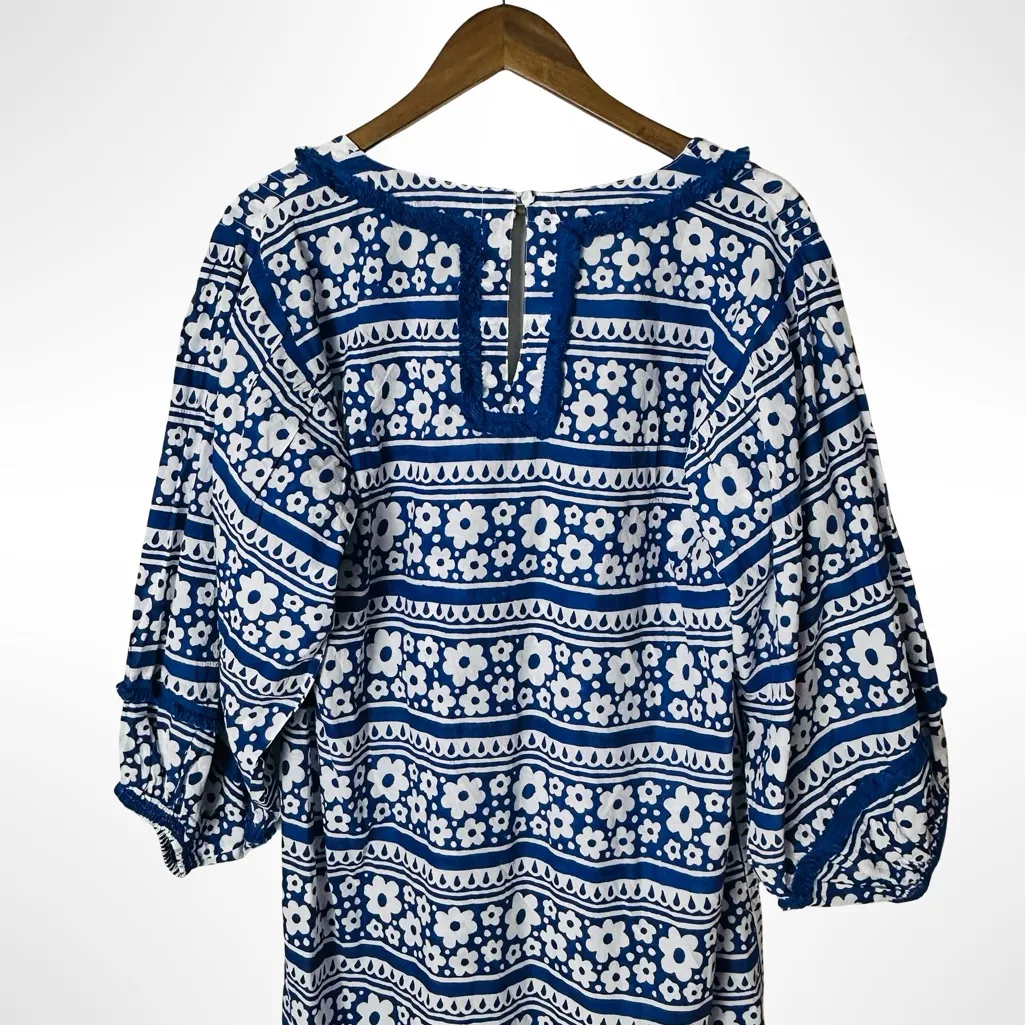 Tuckernuck Tnuck Blue and White Floral Tunic Dress Size Large - Image 7