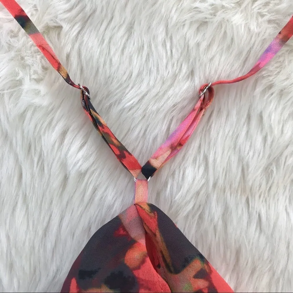 CATHERINE MALANDRINO Orange Pink Flowy Spaghetti Strap‎ Tank Top Blouse Small - Image 6