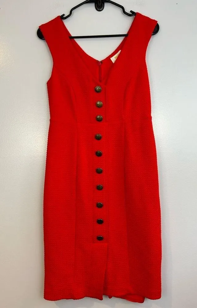 Maeve Red Quilted Button Front Sleeveless Sheath/Pencil Dress Size Small - Image 2