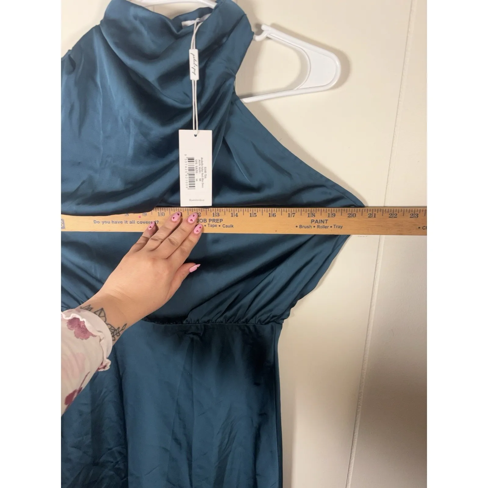 Petal & Pup Anabelle Teal Halter Neck Satin Sleeveless Mini Dress Size M NWT Blue Size M - Image 4
