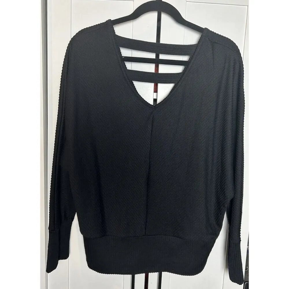 Just Be‎ Womens Black Double V Neck Ribbed Blouse 2X - Image 3