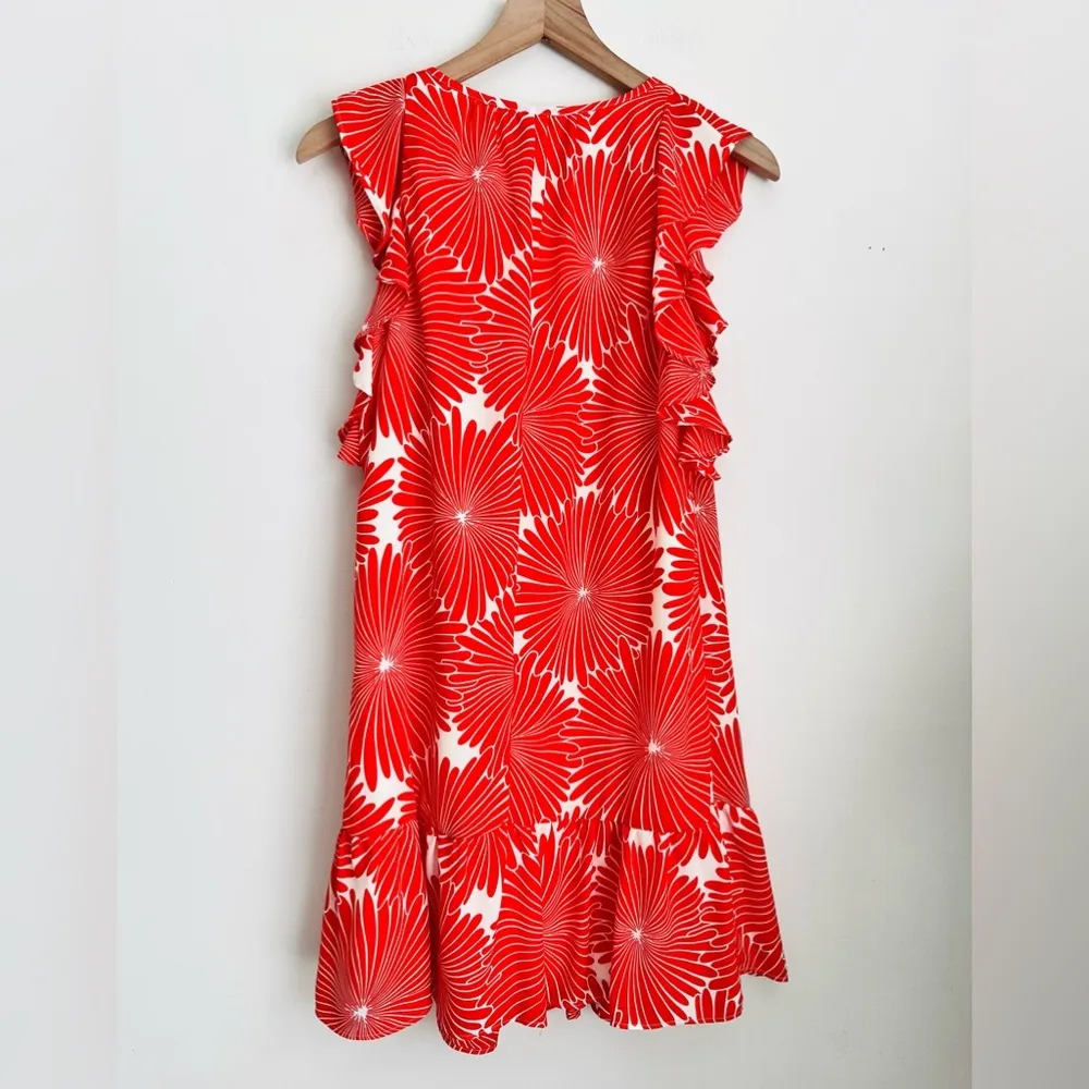 J Crew Factory Retro Red Ivory Flower print Flounce Flutter artsy Dress XS - Image 2