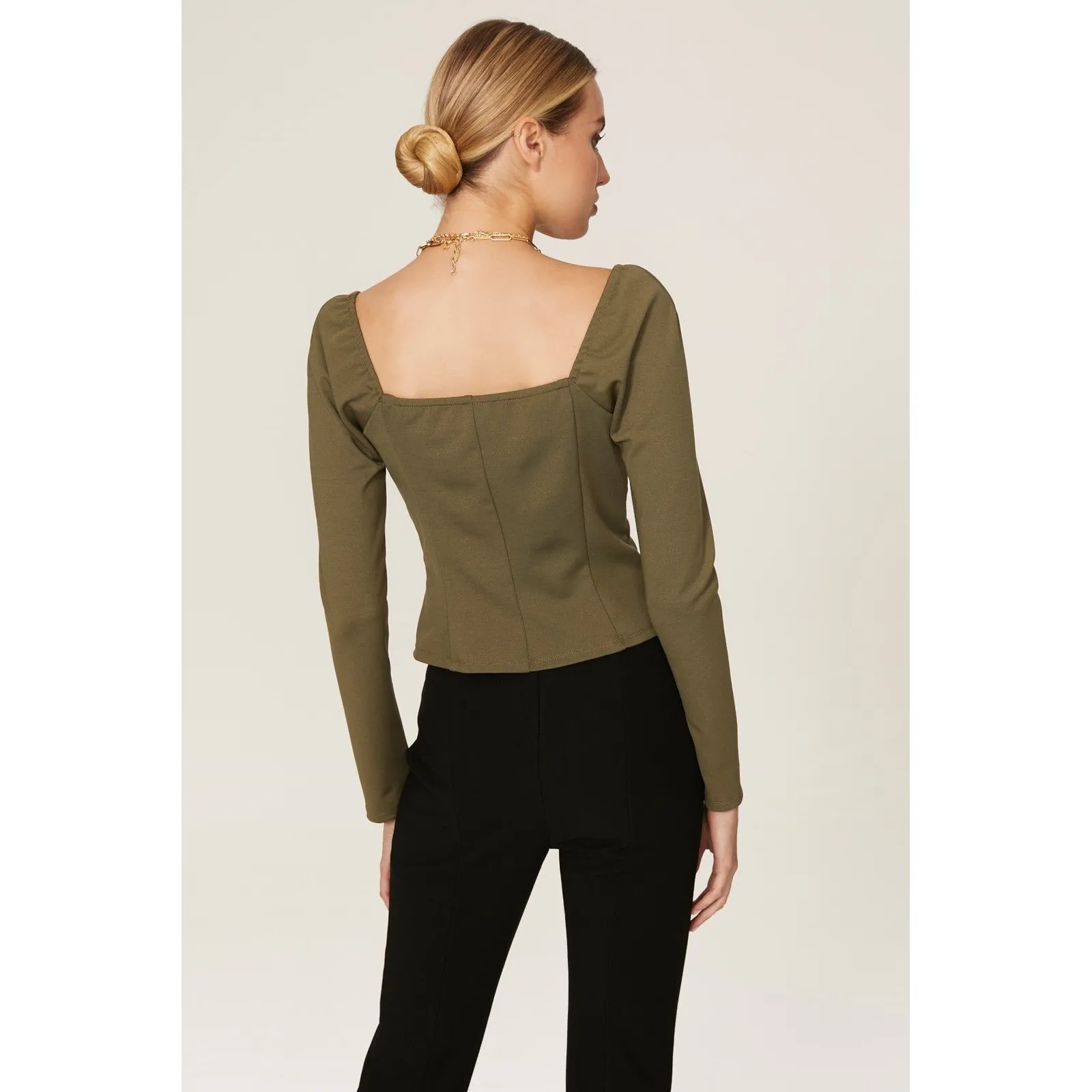 Hutch Olive Green Square Neck Long Sleeve Corset Top - Image 2