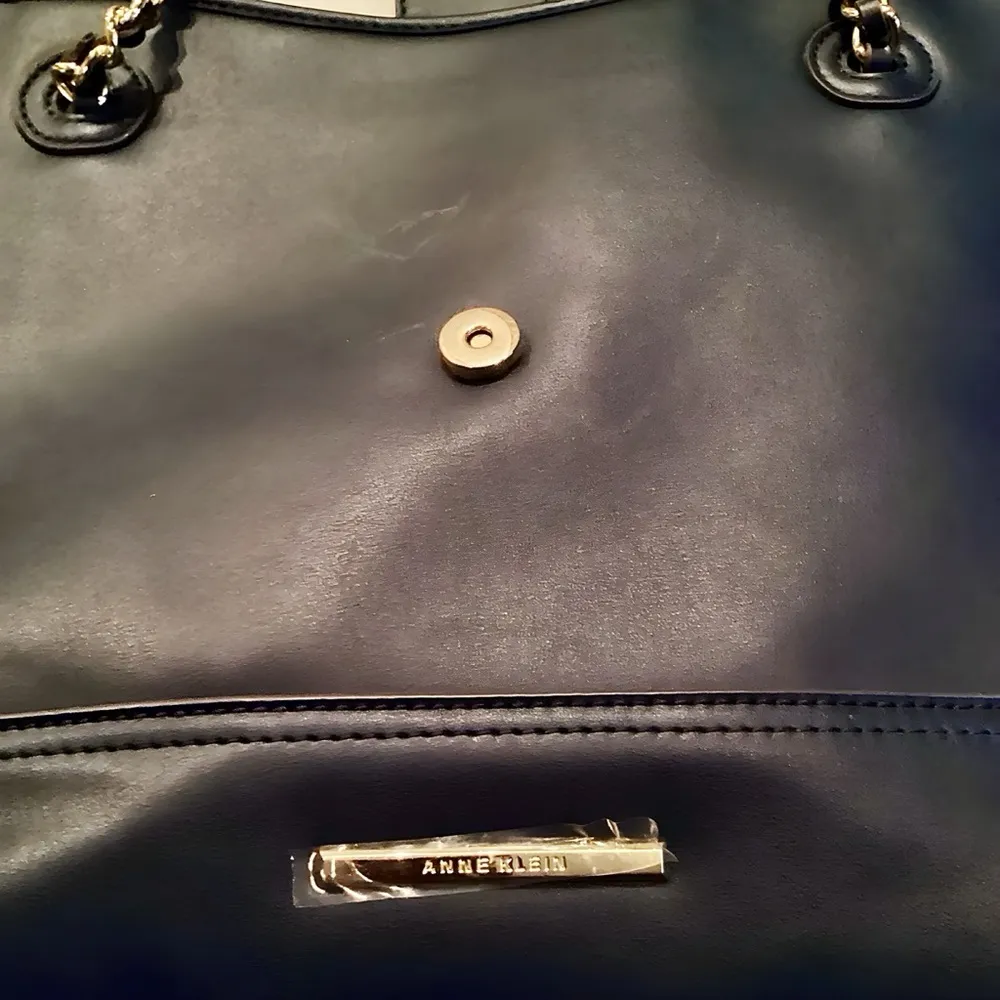 Anne Klein Dark Navy Blue Satchel Tote w/ Gold Buckle Closure & Accents - Image 5