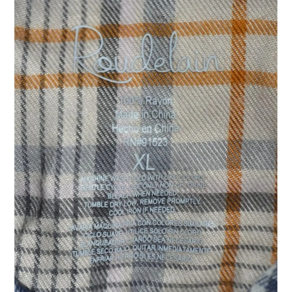NWT Roudelain Womens XL Long Sleeve Flannel Sleep Shirt Nightgown Plaid Gingham Blue - Image 10