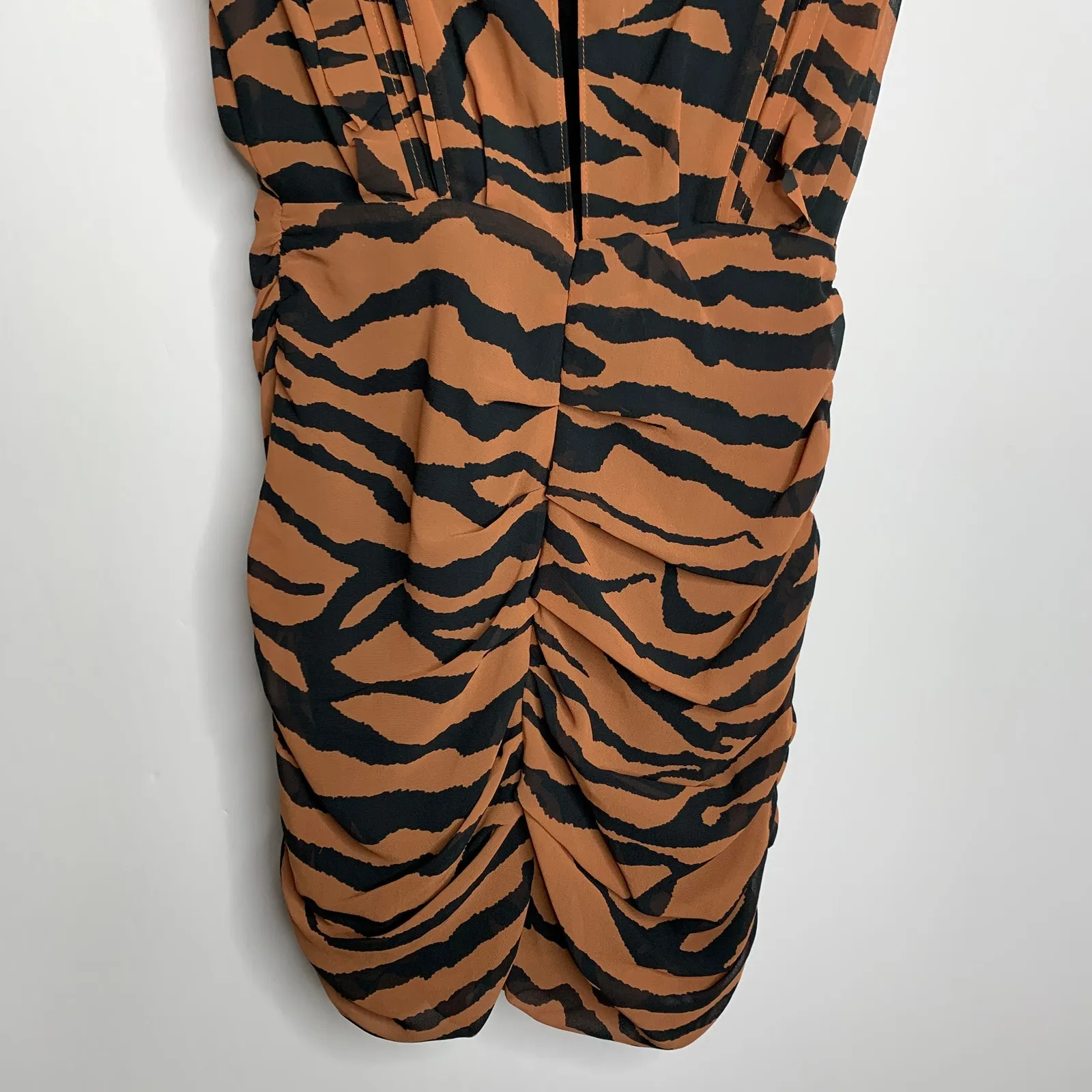 ALL SAINTS Hali Zephyr Zebra Print Mini Ruched Dress Womens 4 - Image 8