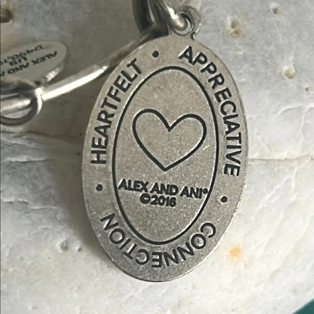 Alex and Ani Silver Tone “Because I Love You" Engraved Charm Bangle Bracelet - Image 3
