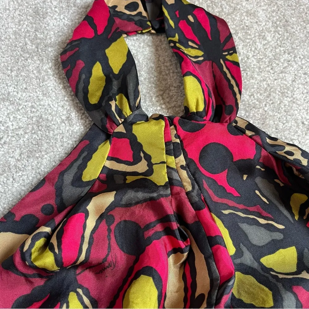 Trina Turk Butterfly Print Silk Twist Front Halter Top Blouse Sz 2 Groovy Retro - Image 2