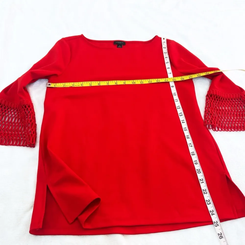 Ann Taylor Elbow Sleeve Crew Neck Pullover Solid Red Tunic Blouse Top XS Stretch - Image 4