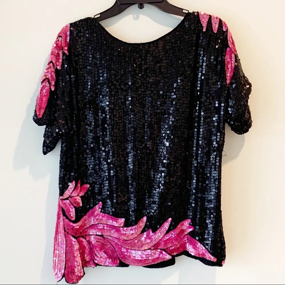 Vintage Jean for Joseph Le Bon Pure SILK Sequined Asymmetric Dressy Blouse M - Image 5
