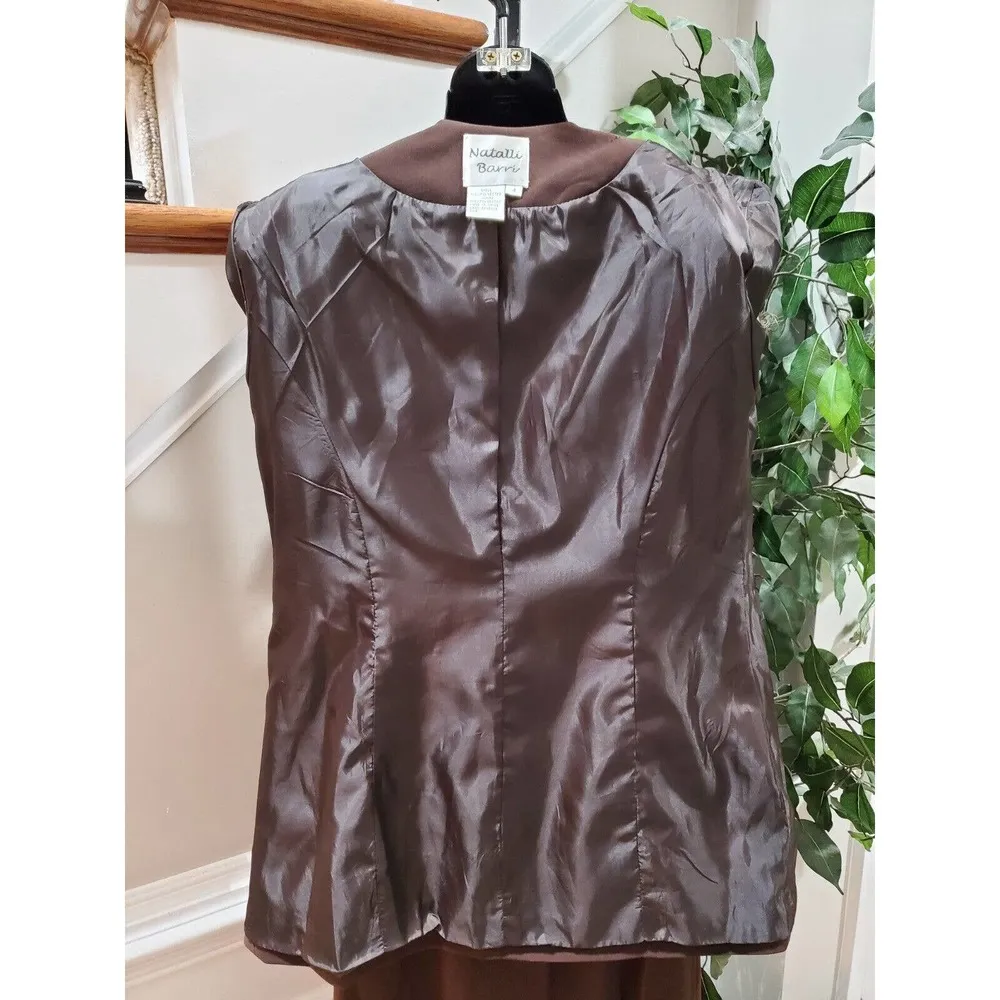 Natalli Barri Women's Brown Polyester Open Front Jacket & Skirt 2 Piece Suit 4 - Image 8