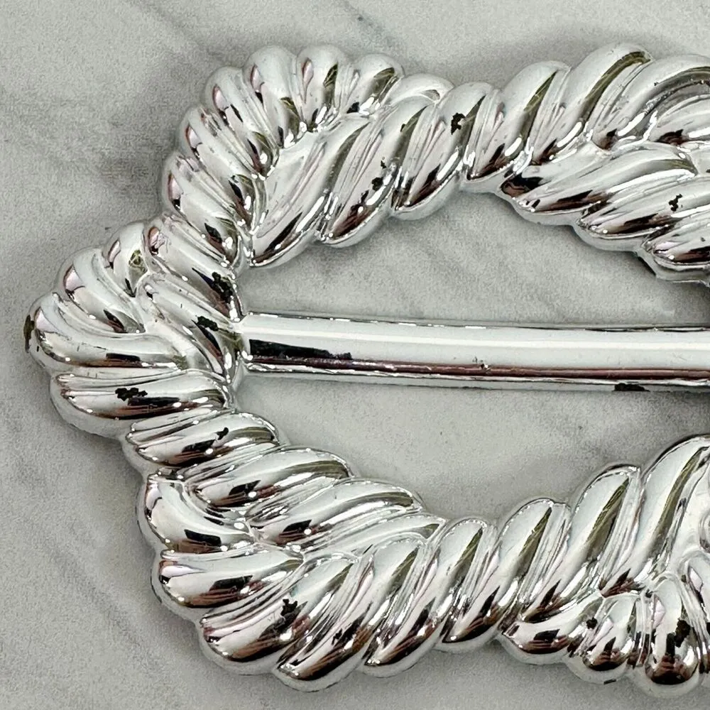 Vintage Metallic Silver Scarf Slide Shirt Tie Bar Belt Buckle - Image 3