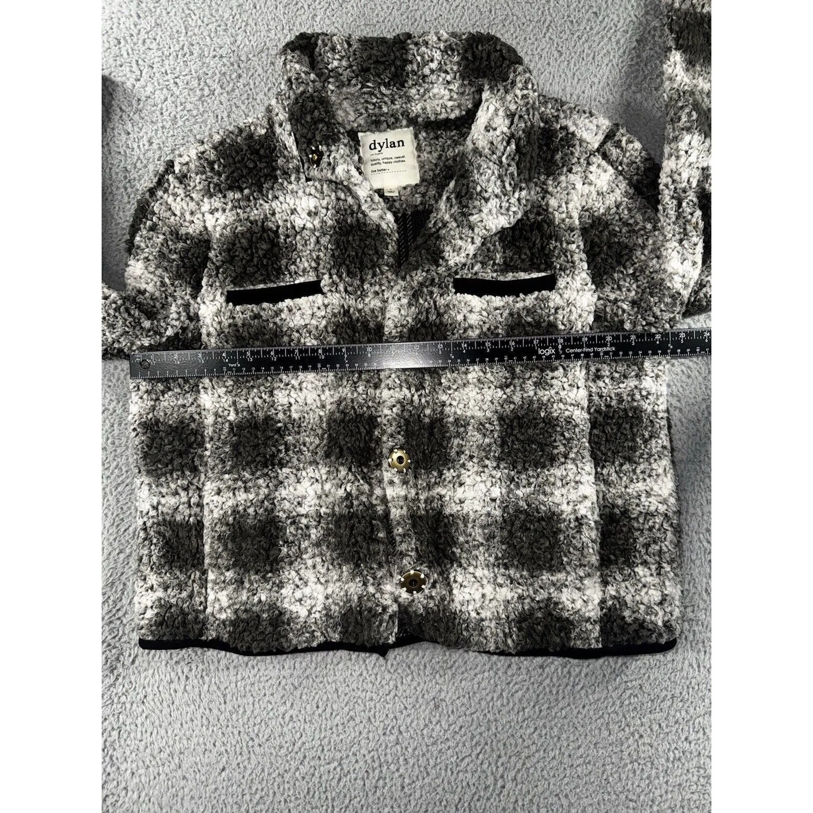 Dylan Sherpa‎ Jacket Women Large Plaid Faux Fur Button Up Cozy Soft Plush - Image 3
