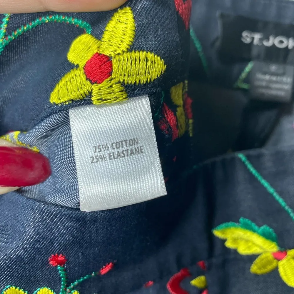 ST JOHN Emma Floral Embroidered Tapered Leg Pants Multicolor Sz 12 Large - Image 15