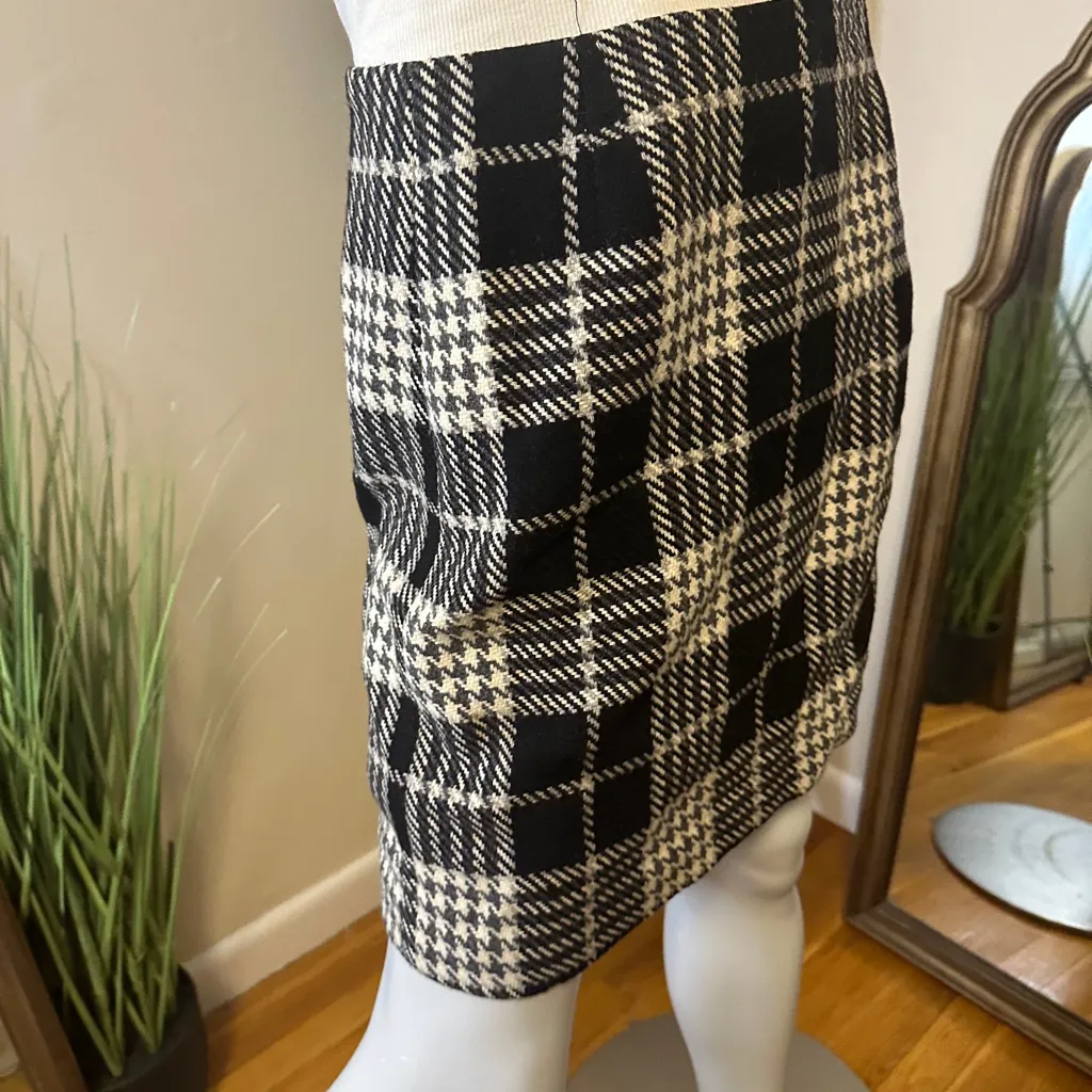 EDDIE BAUER HOUNDSTOOTH PLAID SKIRT BLACK WHITE GREY SIZW 8 VINTAGE - Image 5