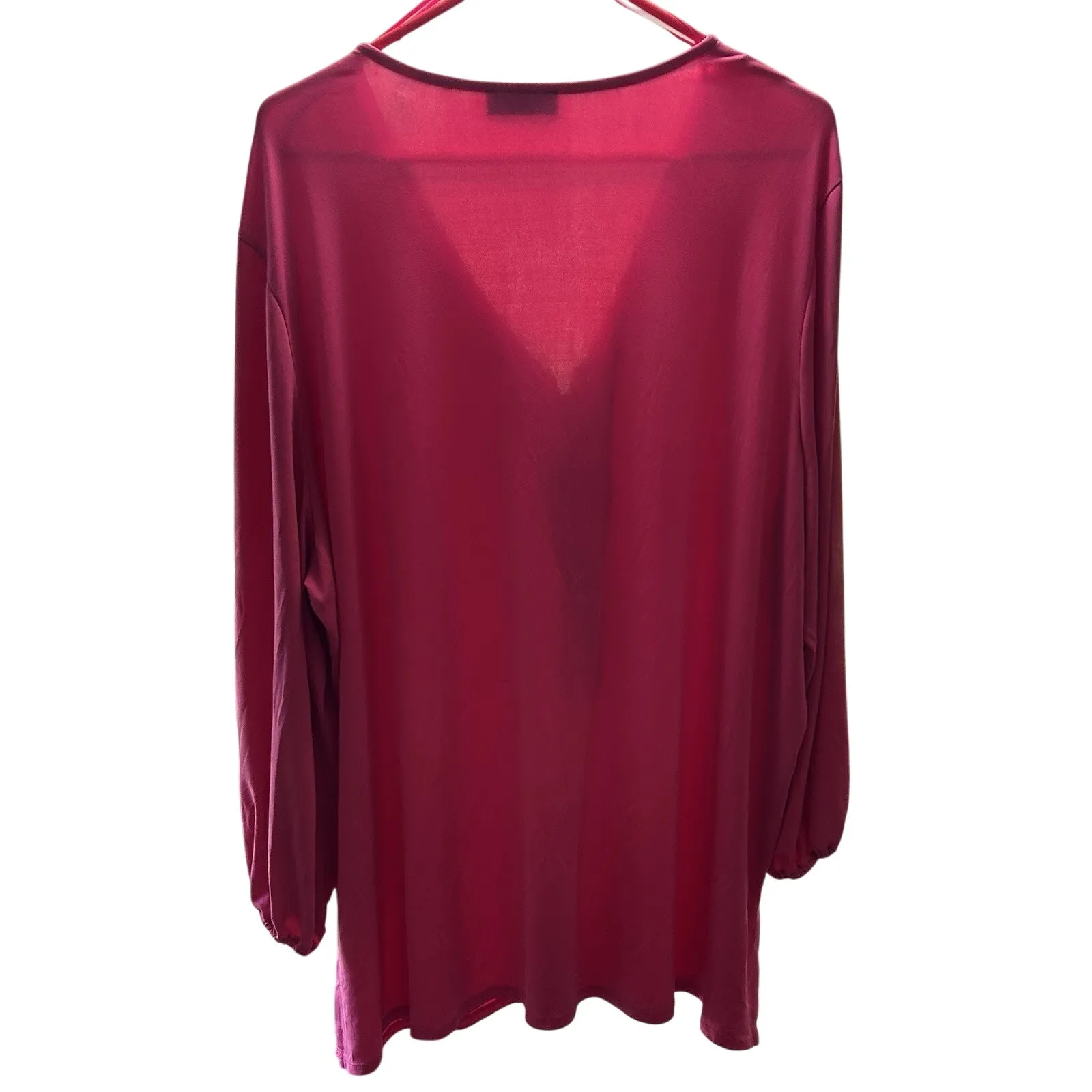 TAHARI TOP Size 3X Peasant Sleeve Zipper V-Neck Bright Pink Resort Wedding Boho - Image 4