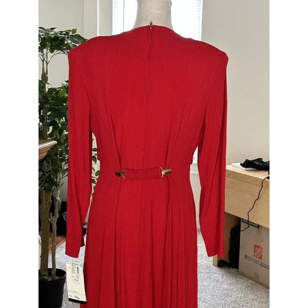 Vintage Scarlett Mother of the Bride Red Dress Roses Long Sleeve Size 14 NWT - Image 7