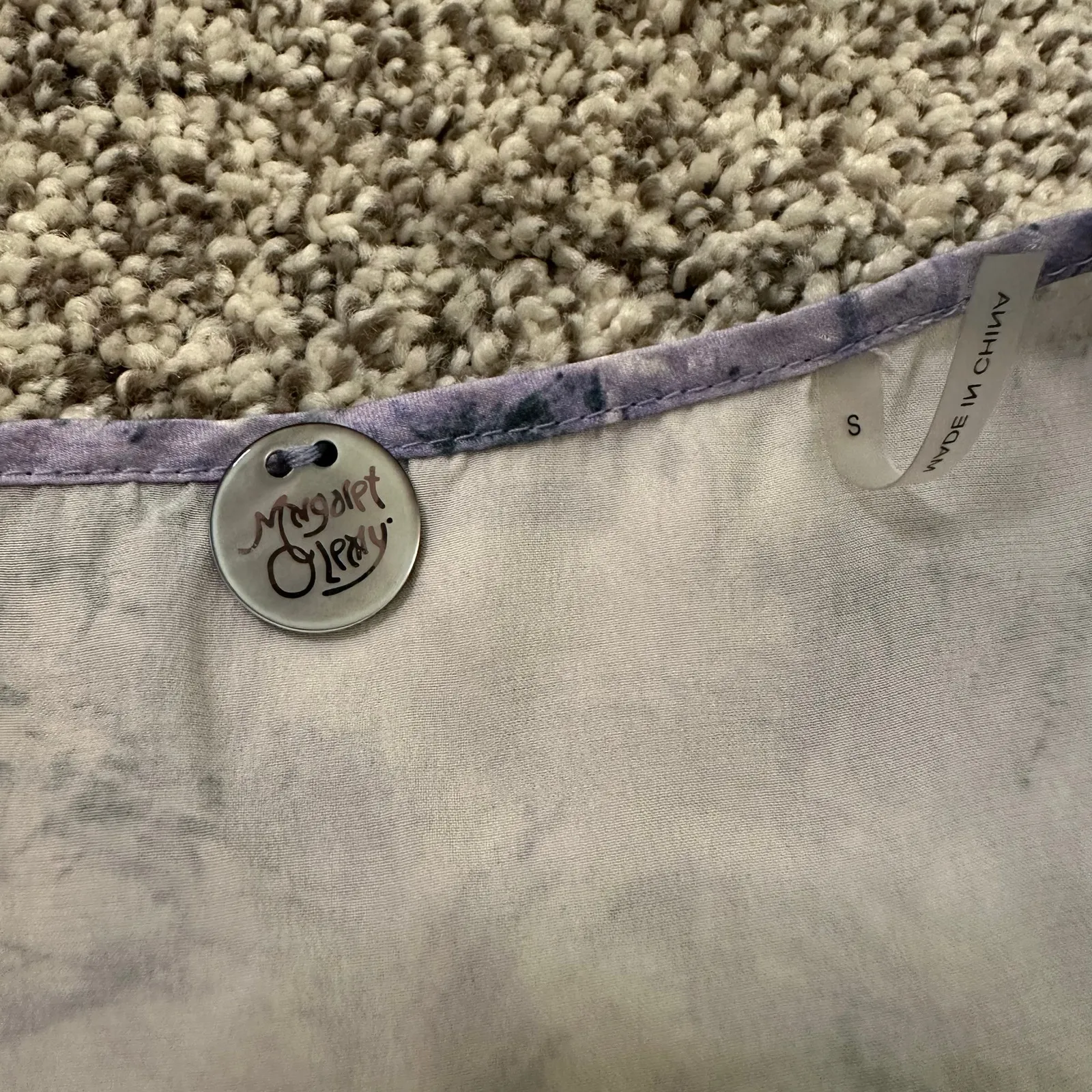 Margaret O'Leary purple & cream silk tank top size S - Image 6