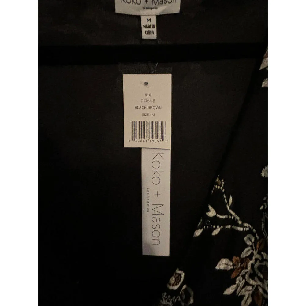 NWT Koko + Mason Black Floral Velvet Faux Wrap Dress M Size M - Image 8