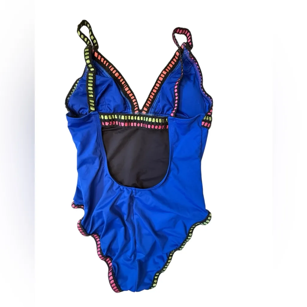 La Blanca Cobalt Blue One Piece V Neck High Leg Low Back Size 8 - Image 3