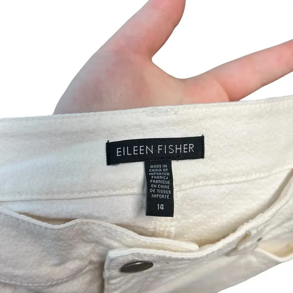 Eileen Fisher Textured Cream Skinny Ankle Jeans Organic‎ Cotton Size 14 - Image 10