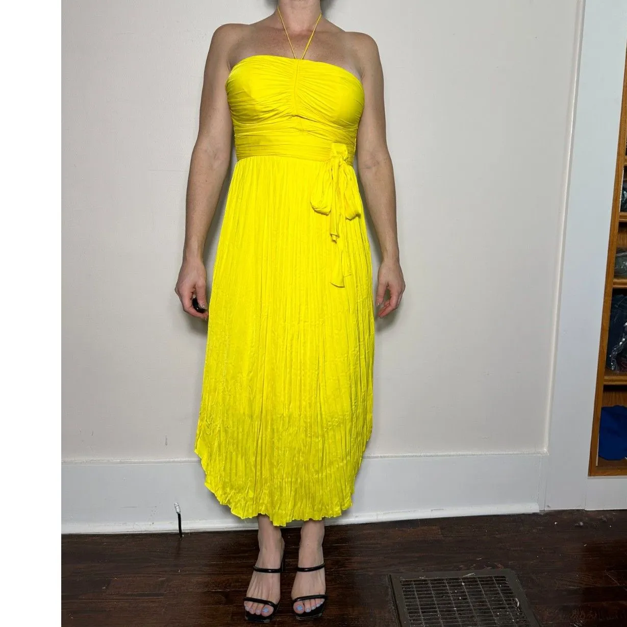 White House Black Market Strapless Pleated Tie Waist Midi Dress Size 6 NWT - Image 5