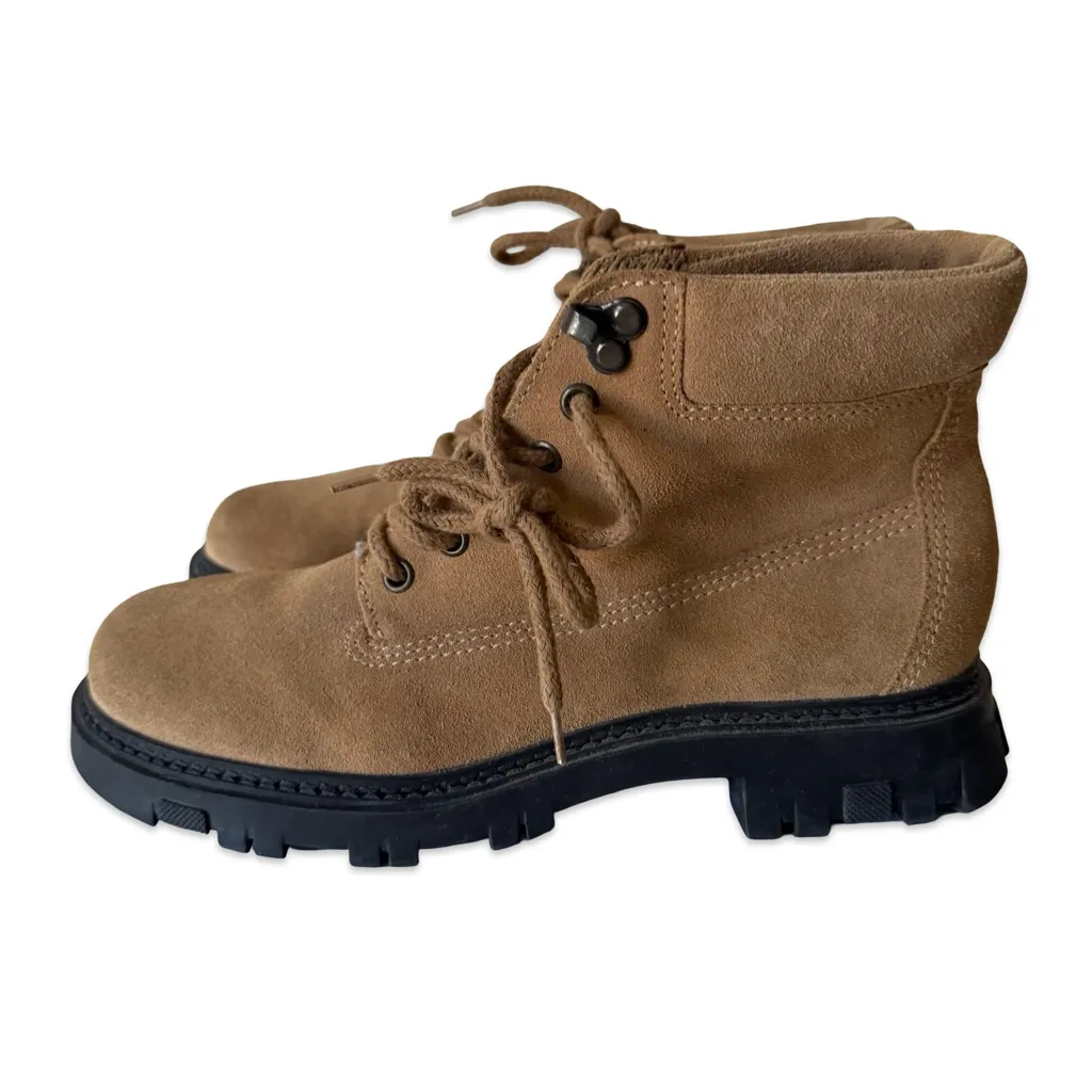 Naturalizer Women Tan Suede Lug Moto Biker Lace-up Ankle Boots Booties 7 LKNW - Image 2