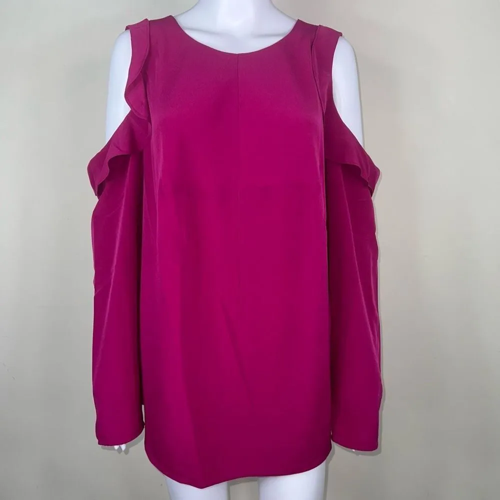 Rachel Roy Cold Shoulder Ruffle‎ Blouse **Button loop on one cuff is ripped** Pink Size 2X - Image 10