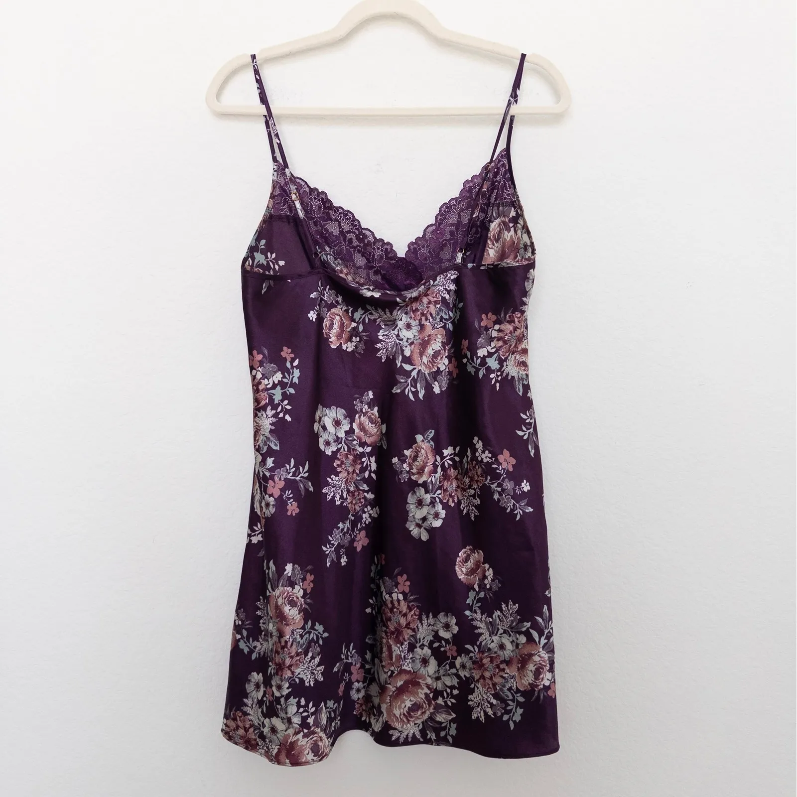 Y2K Womens Floral‎ Slip Dress Size M Purple Satin Lace Coquette Fairy Romantic Size M - Image 7