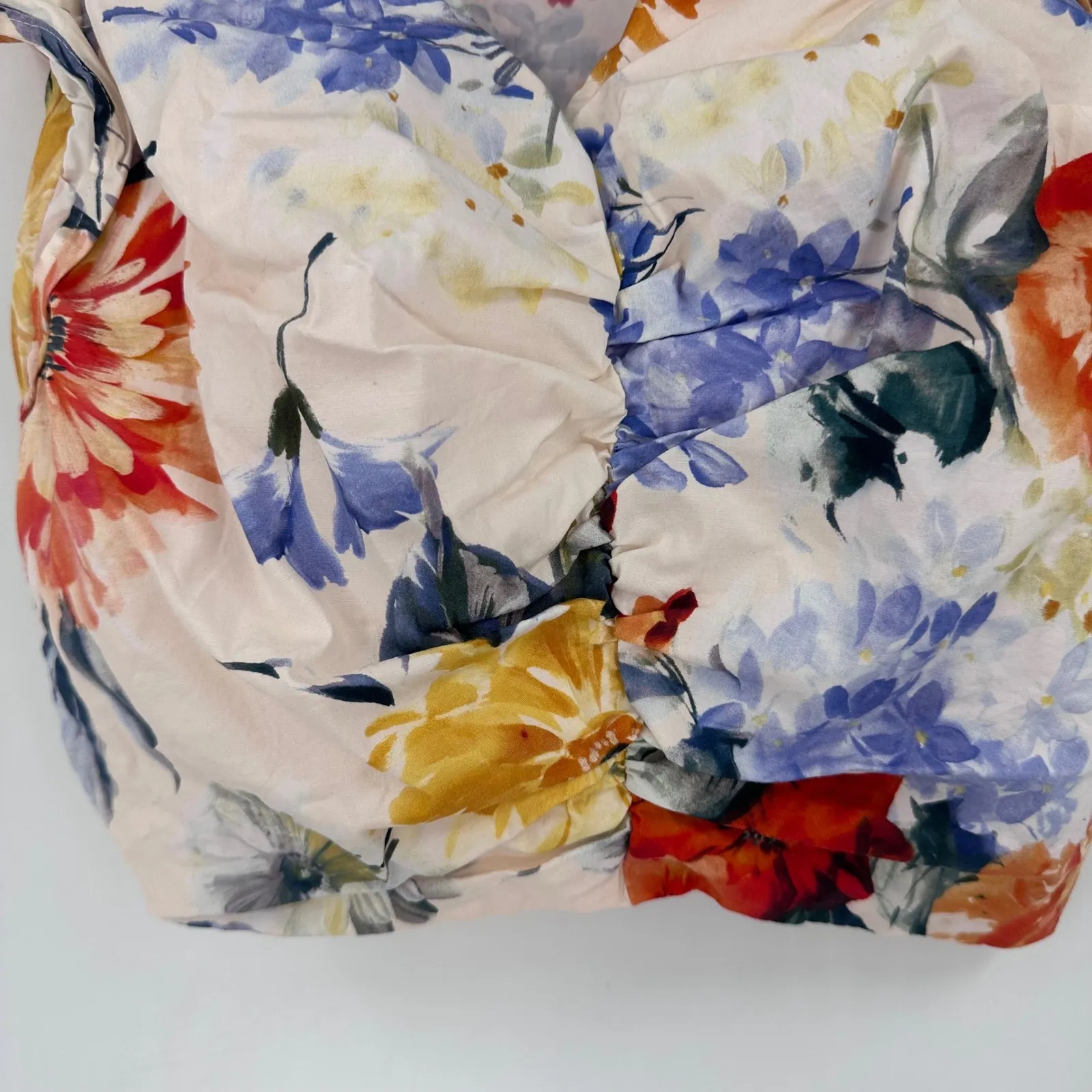 Express Floral Ruffle Sleeve V Neck Ruched Blouse Top Womens XS Pink Blue Orange - Image 4