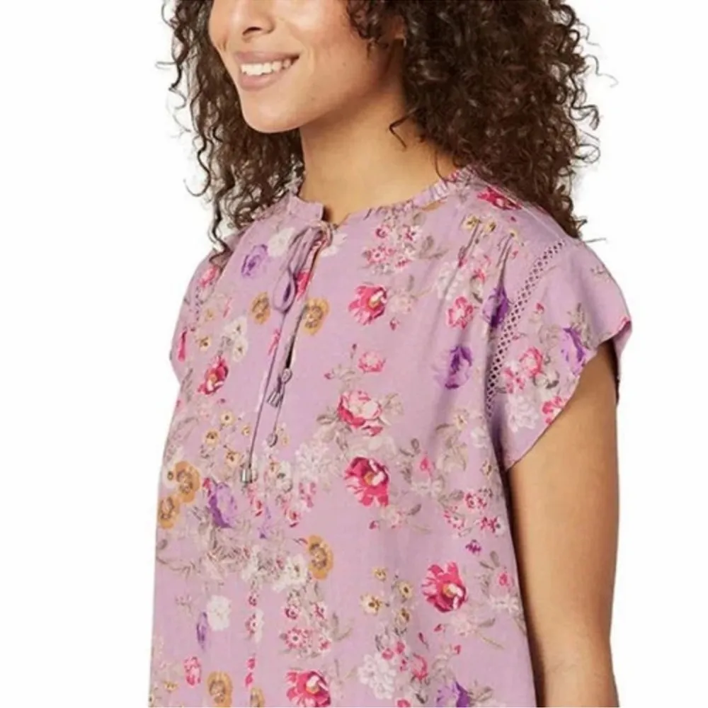 Buffalo Ladies' Floral Print Flutter Sleeve Top Purple Size Small - Image 4