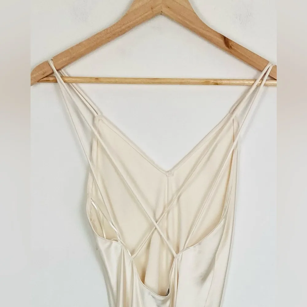 Zara cream satin slip dress with crisscross detail at back. Midi length. Size XS - Image 2