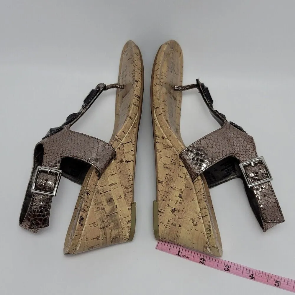 Dex Flex T Strap Metallic Thong Wedge Sandal Gem Stone Jeweled Size 8.5 - Image 6