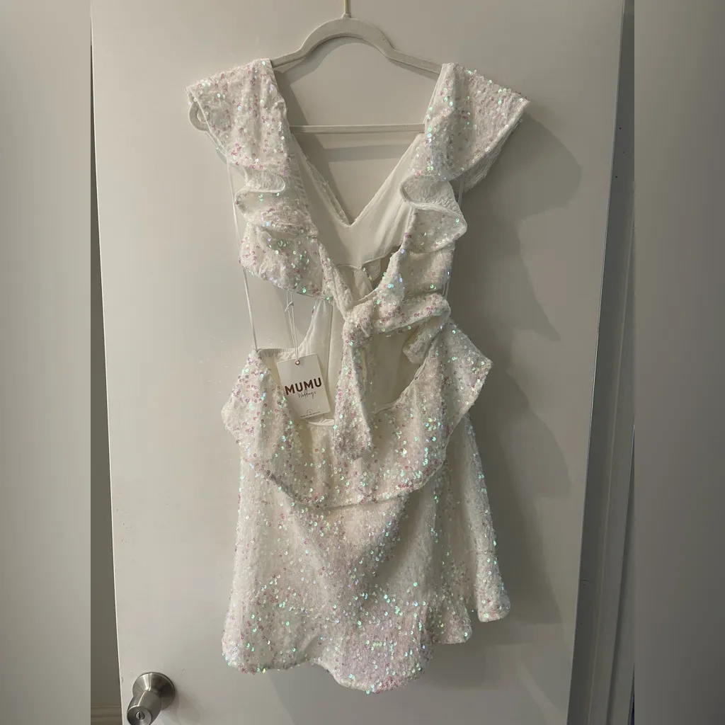NWT Show Me Your Mumu Zoey Mini Dress size XL white cut out sequins - Image 3