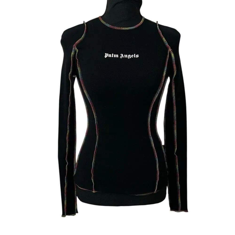 Palm Angels Black Rainbow Stitch Long sleeve Top(Size XS) - Image 4