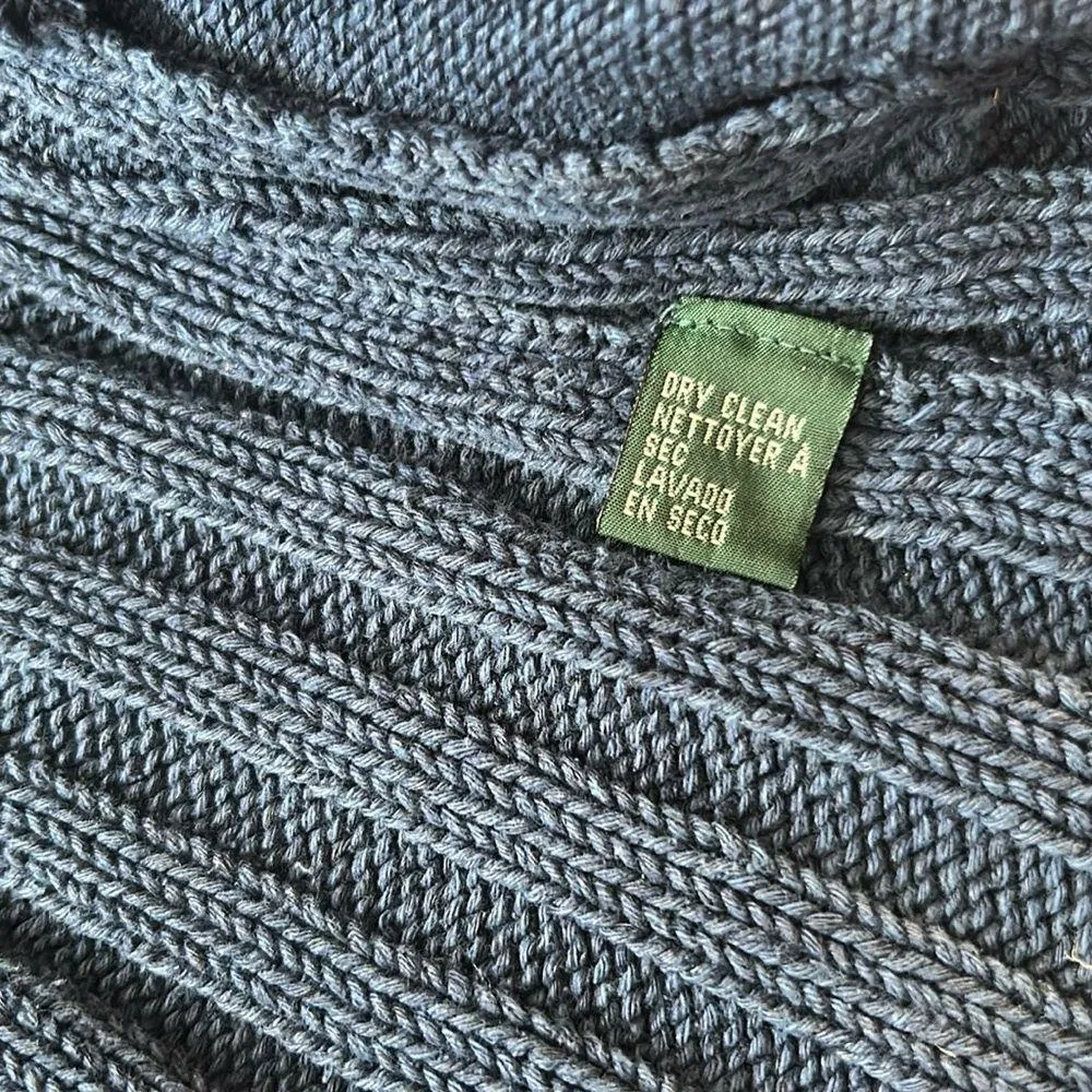 Ralph Lauren Navy Silk Linen Blend Zip Up Knit Sweater Size Small - Image 7