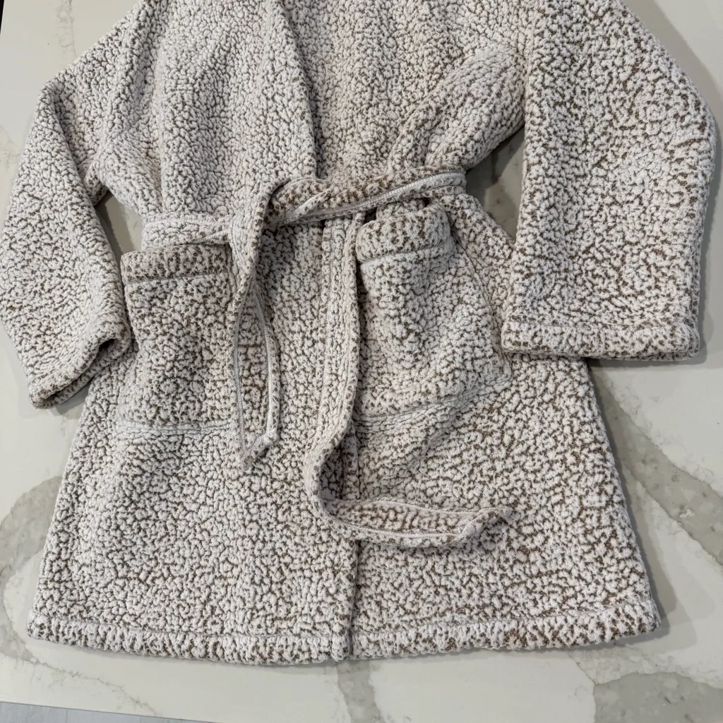 Aerie Sherpa Hooded Cozy Belted Robe Womens Medium White/Brown Pocket Fleece Spa - Image 2