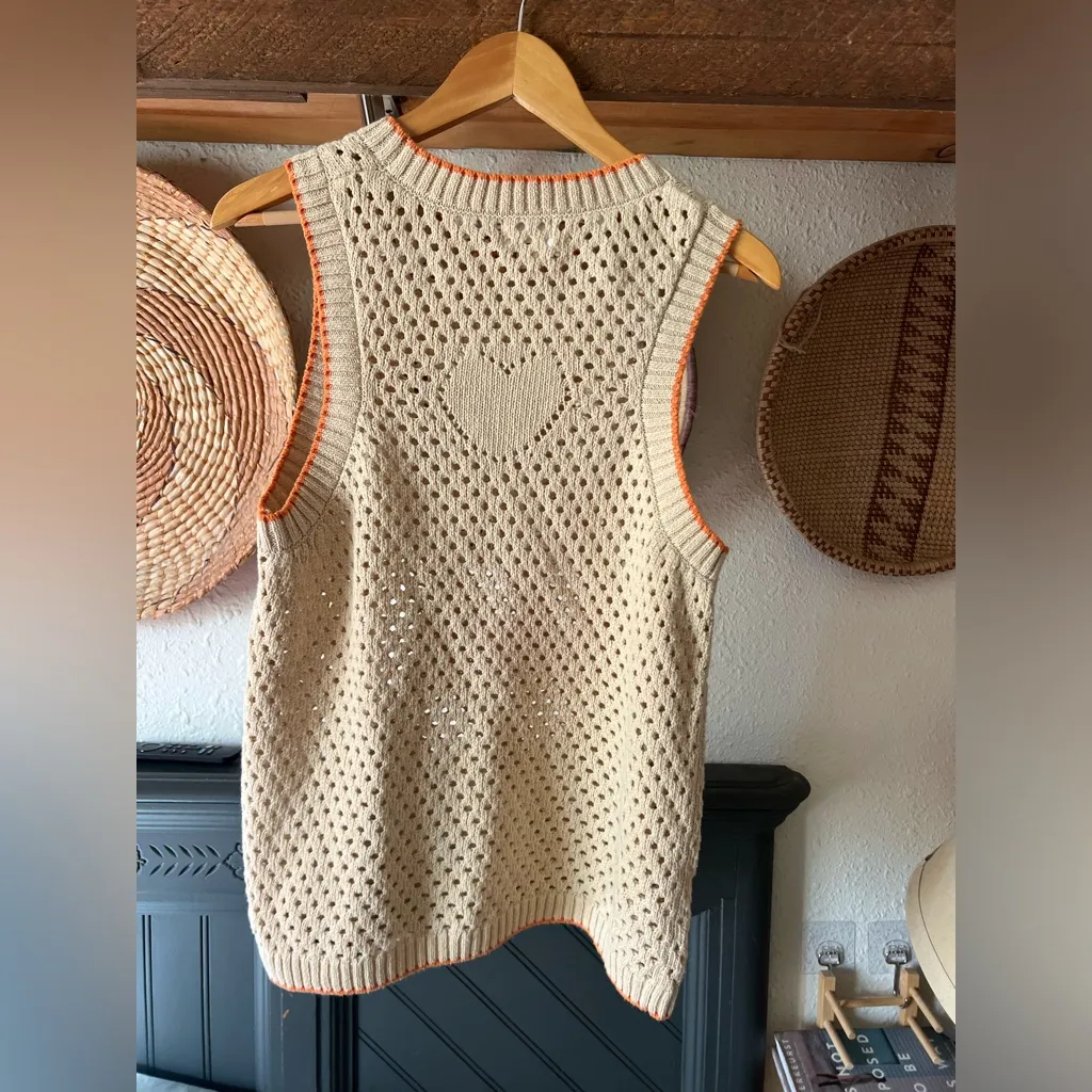 SUNDRY cream crochet orange trim tank heart on back large - Image 3