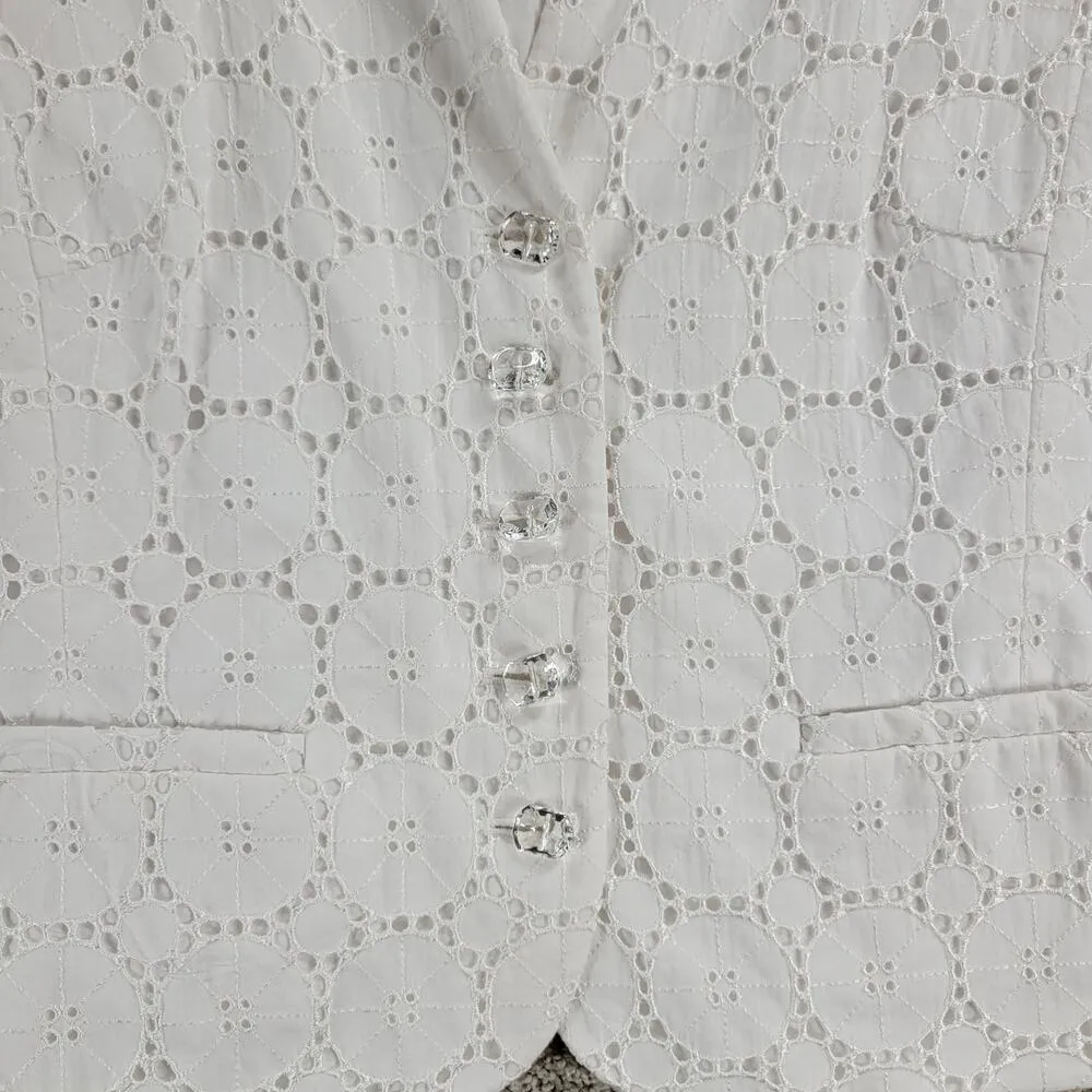 Talbots Womens Jacket 12 White Eyelet Stretch Lace Clear Button - Image 5