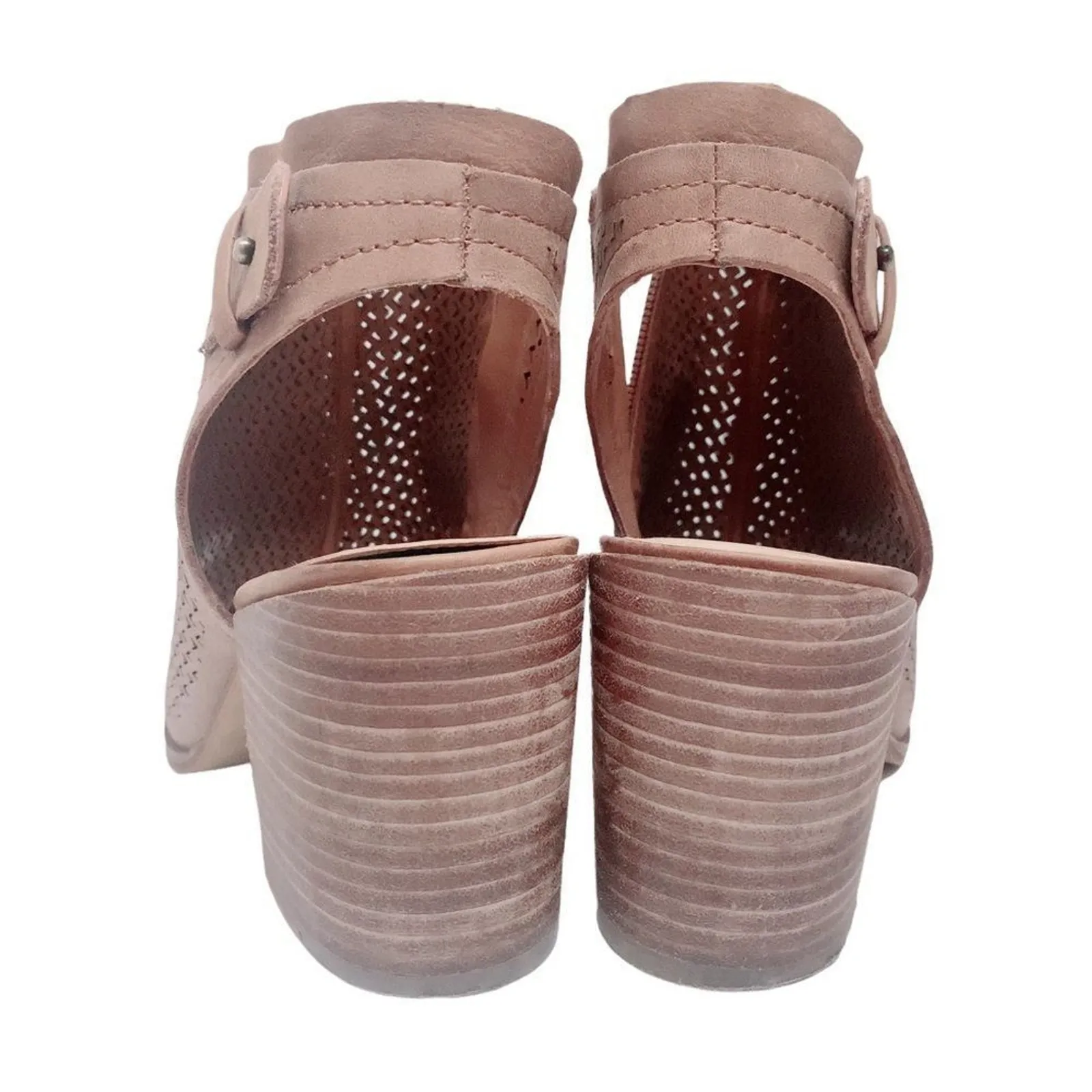 VINCE CAMUTO Liddie Open Toe Leather Block Heel Sandal 9.5 Lazer Cut Zippy Strap - Image 6