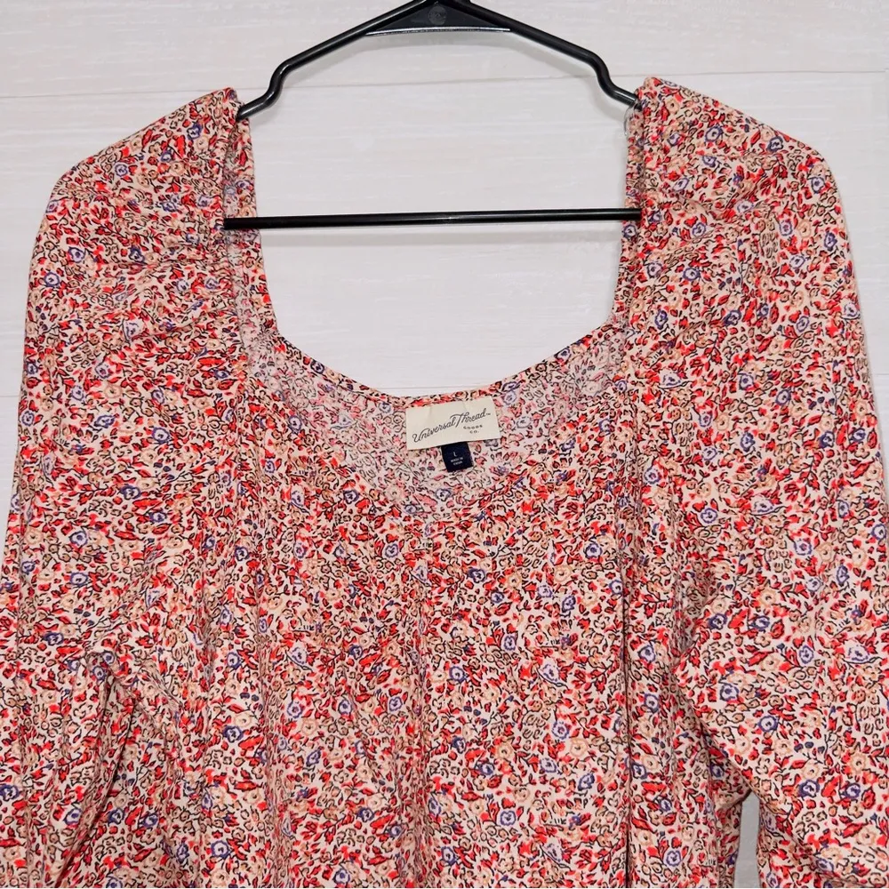 Universal Threads Universal Thread Orange Red Long Sleeve Relaxed Square Neck Blouse Top - Image 5