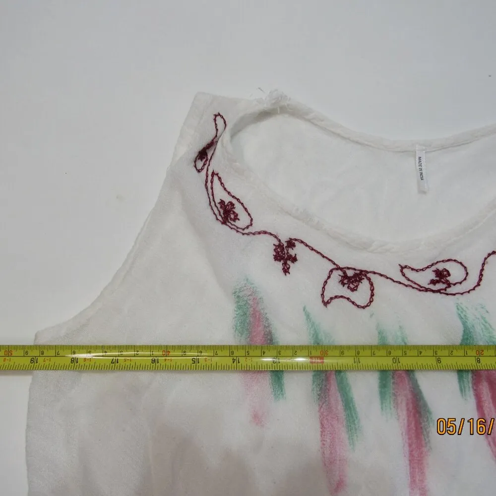 Made in India Pullover Swim Coverup Dress Boho Hippie Floral Artwear Watercolor White Size undefined - Image 6