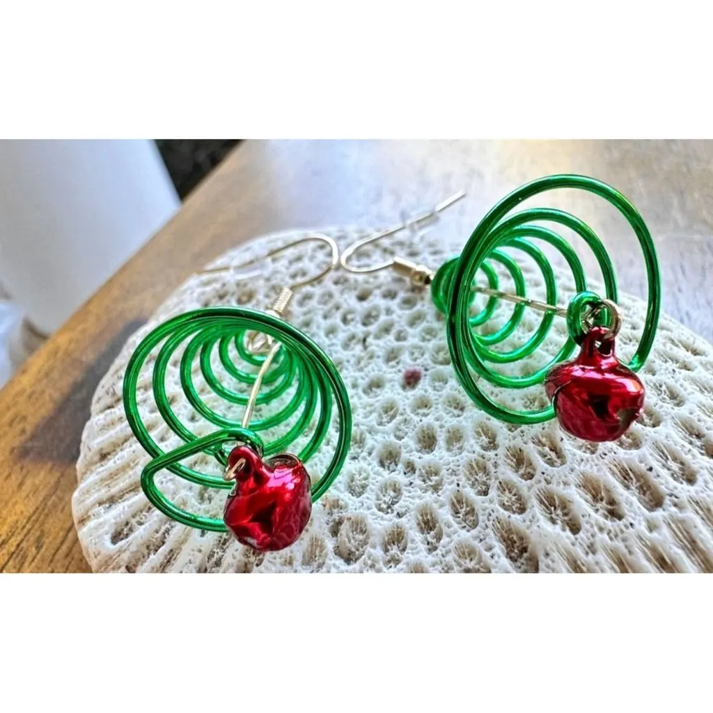 Christmas Tree Earrings Jingle Bells New Dangle Hooks Festive Holiday Pa… Green - Image 8